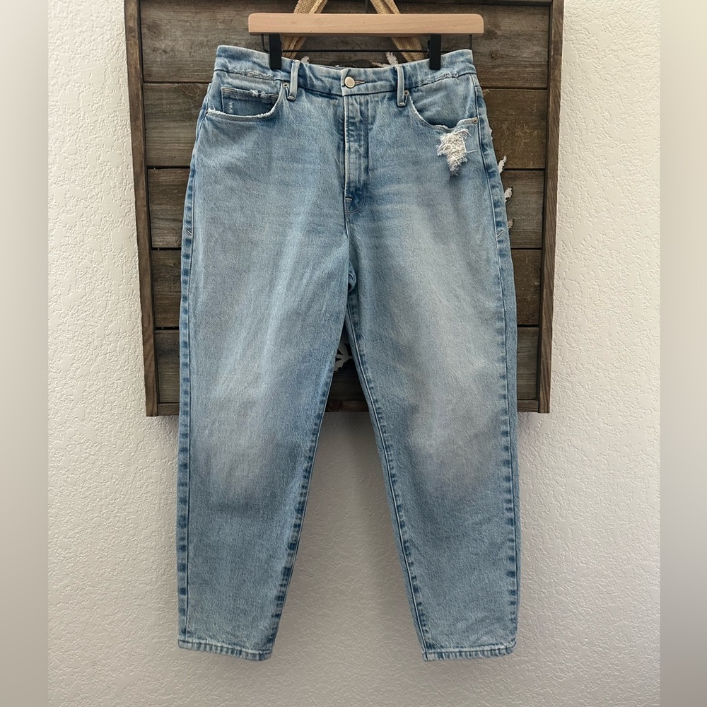 Good American Good Mom high rise Light Blue Distressed Jeans Stretch Jeans 6/28